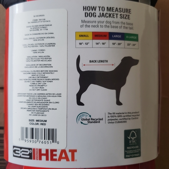 32 Degrees Dog Jacket New Size Medium M Black and Red Plaid - Picture 6 of 8